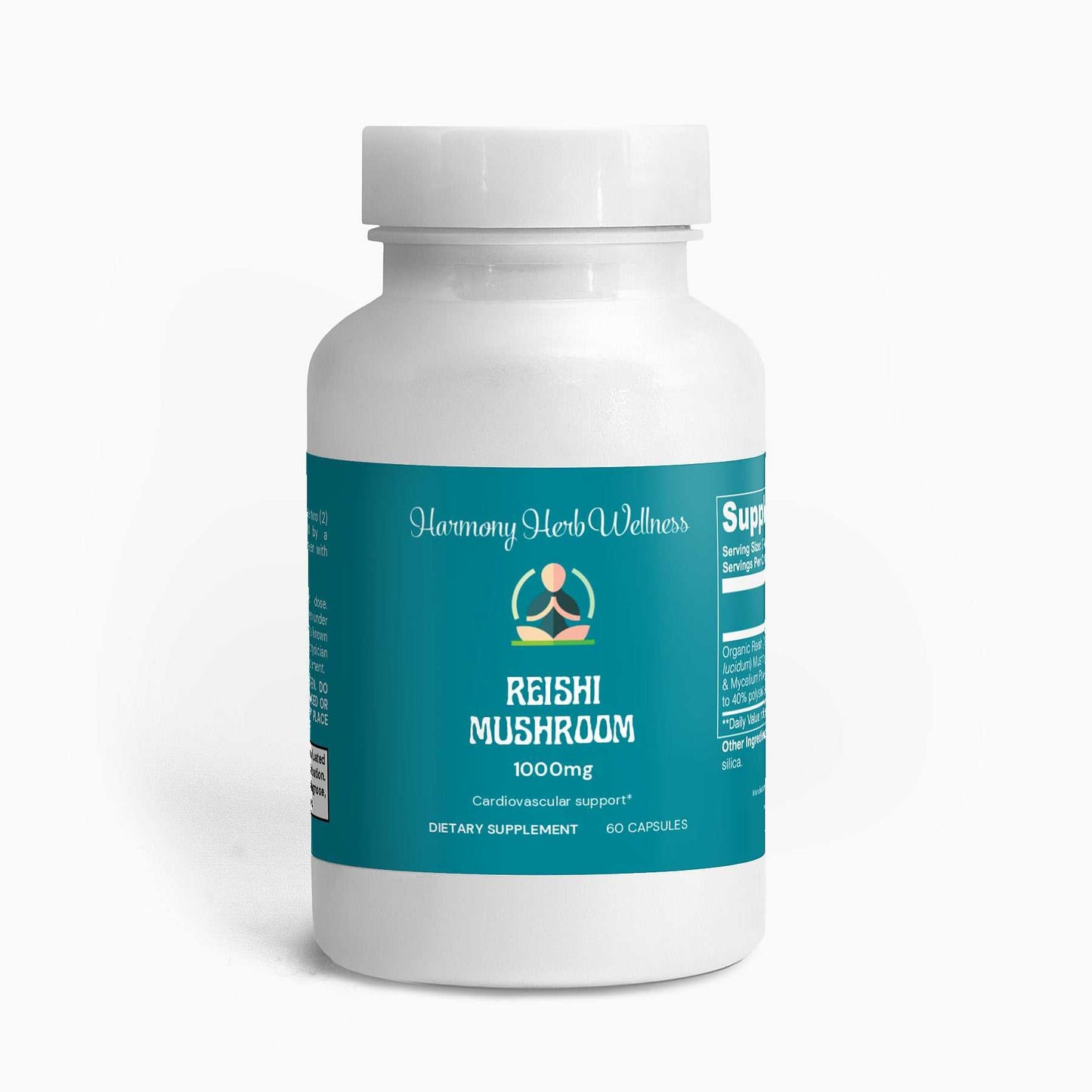 Organic Reishi Mushroom Capsules bottle for immune support and stress reduction.