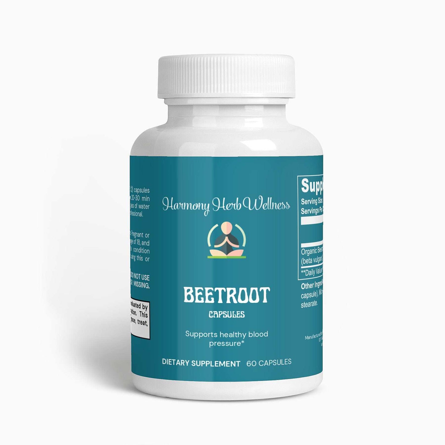 Organic Beetroot Powder Supplement, 60 capsules, boosts heart health, enhances athletic performance, rich in nitrates and antioxidants.