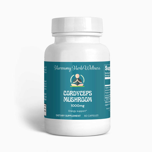 cordyceps supplement bottle, vegan cordyceps supplement for immune support and oxygen boost, 60 capsules.