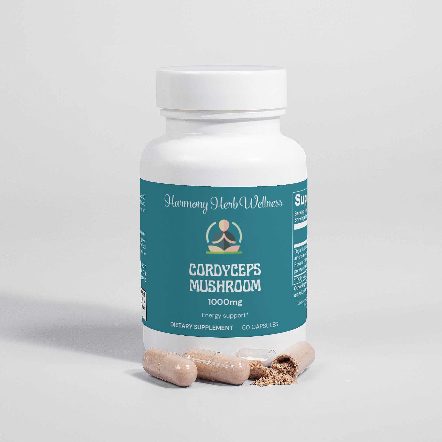 cordyceps supplement, immune and oxygen booster, 1000mg, vegan-friendly, 60 capsules, dietary supplement bottle.