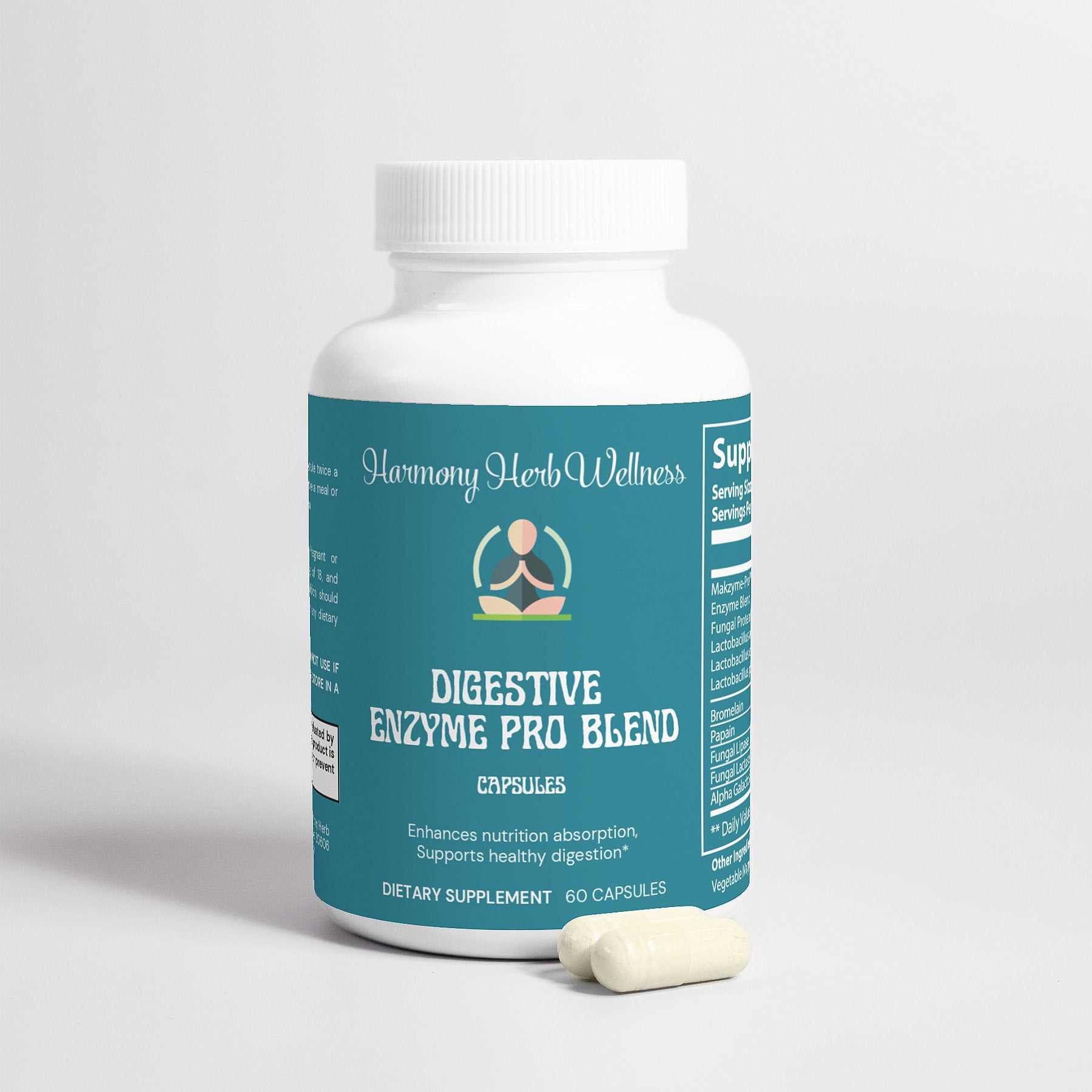 Digestive Enzyme Supplement for improved digestion and energy, 60 capsules.