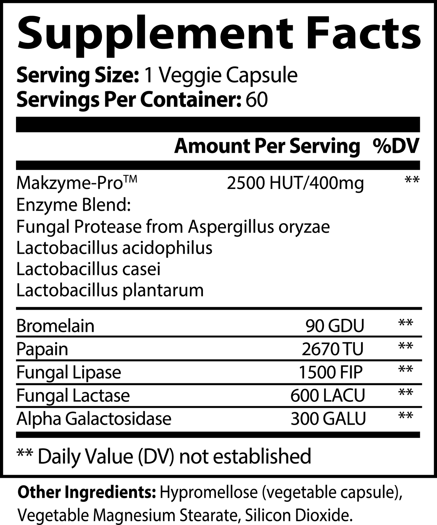 Digestive Energy Supplement facts showing ingredients and serving details.